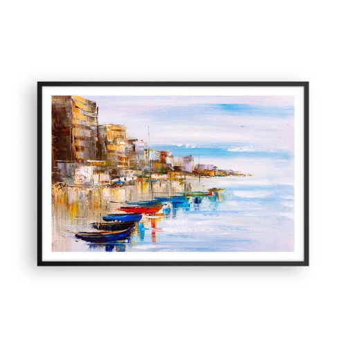 Plakat i sort ramme - Flerfarvet urban havn - 91x61 cm
