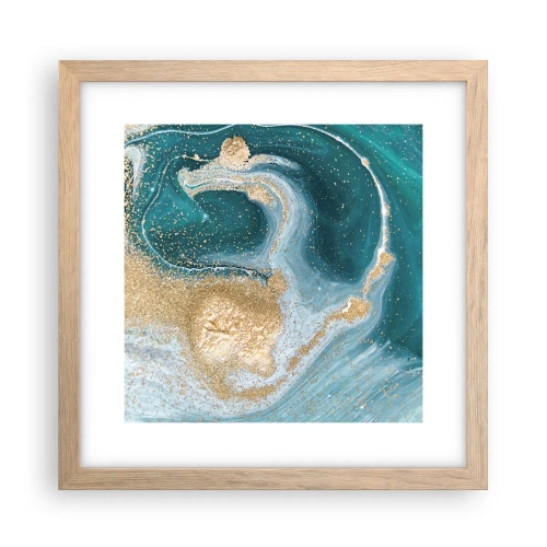 Plakat i ramme af lyst egetræ - En hvirvel af guld og turkis - 30x30 cm