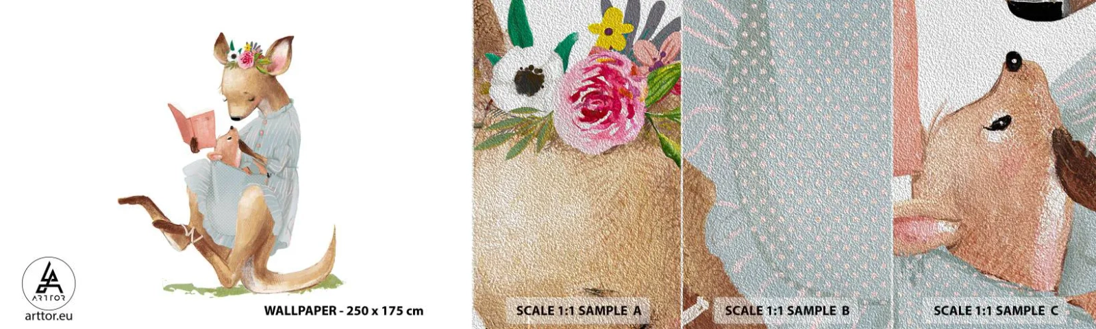 Prøve Fototapet Premium Sand - Læs for mig, mor - For børn, Kænguru, Mor med Barn - 100x30 cm