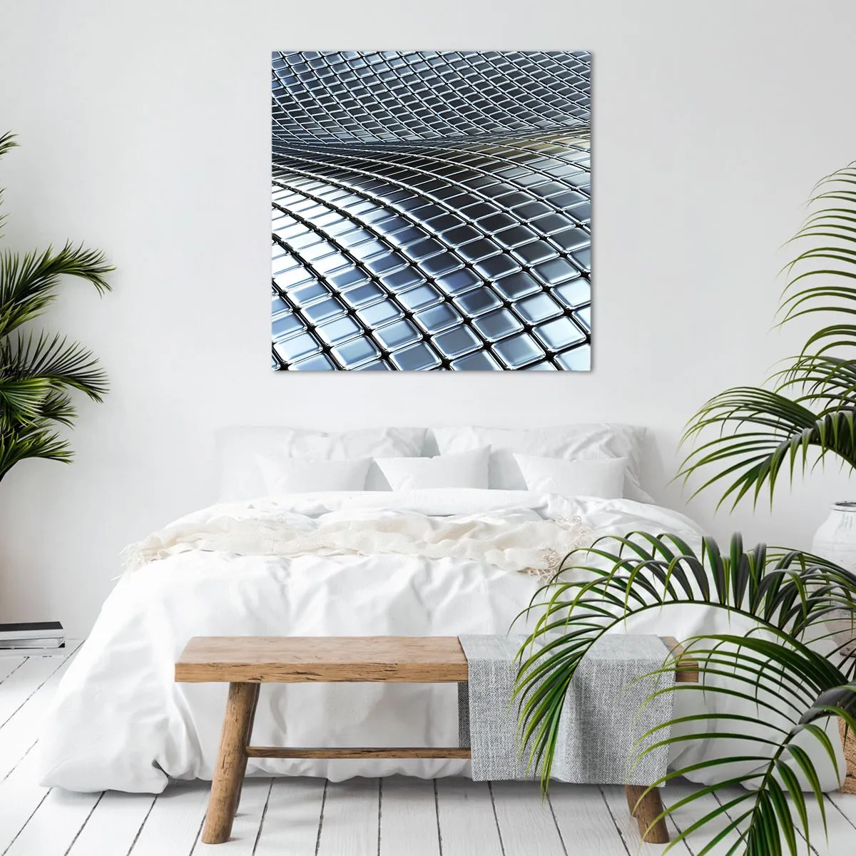 Lærredstryk - Billede på lærred - Bølge i metallisk sølv - 70x70 cm