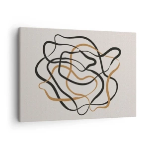 Lærredstryk - Billede på lærred - Sammenfiltrede linjer i sort og guld på en lys baggrund - 70x50cm - Alt er gået galt - Moderne vægdekoration til stue og soveværelse ARTTOR