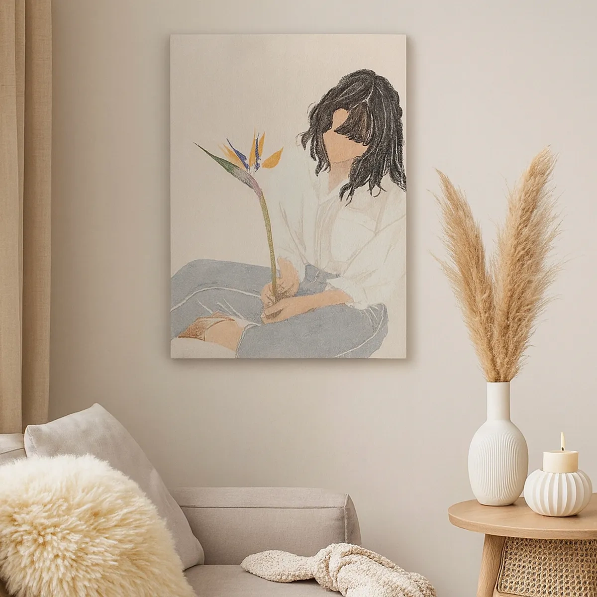 Lærredstryk - Billede på lærred - Portræt med en eksotisk blomst - 50x70 cm