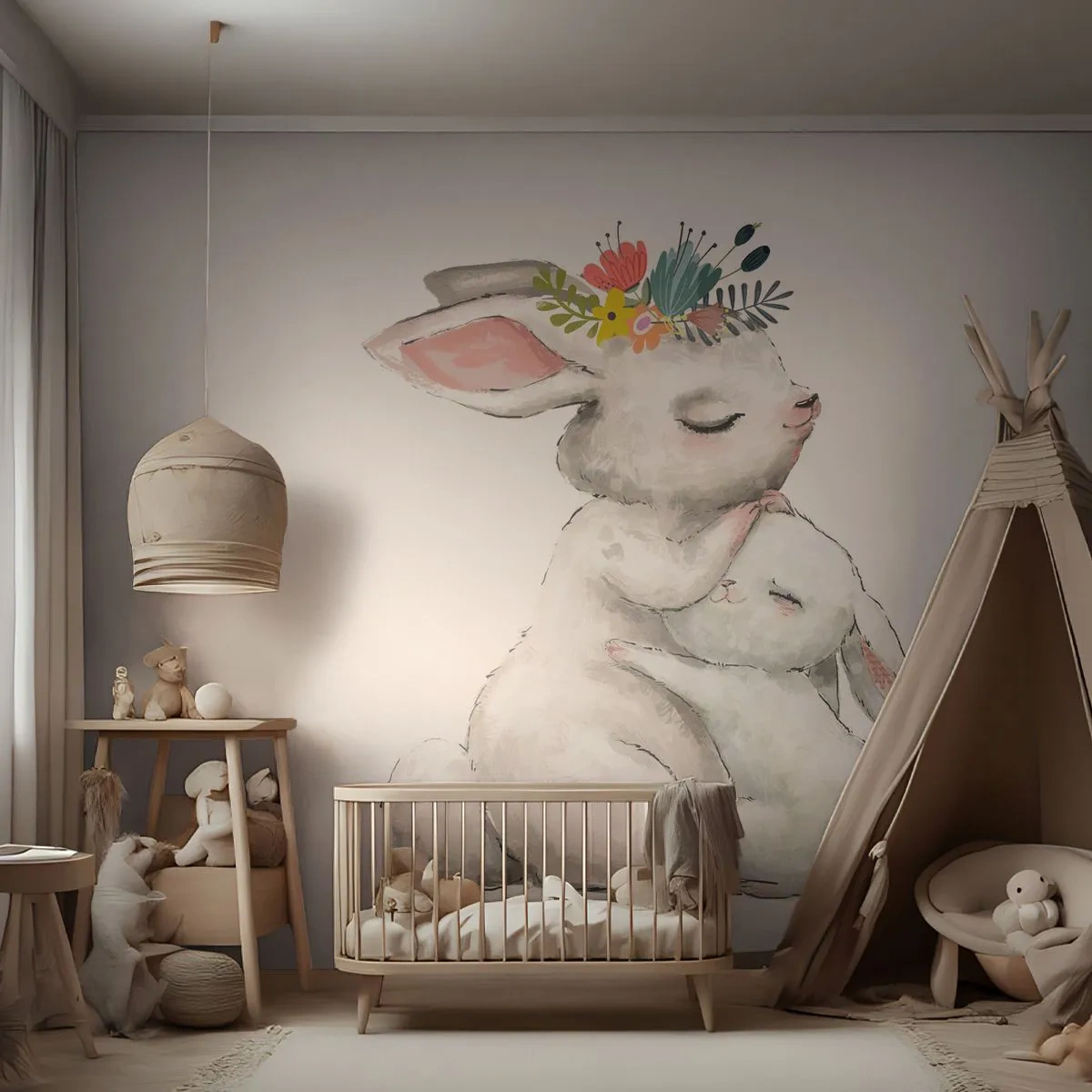 Fototapet på mål Premium Canvas - Der er intet sted som hos mor - For børn, Kanin, Mor med Barn
