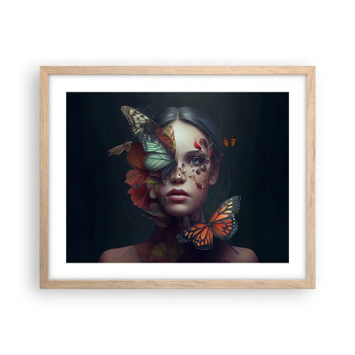 Plakat i ramme af lyst egetræ - En vidunderlig metamorfose - 50x40 cm