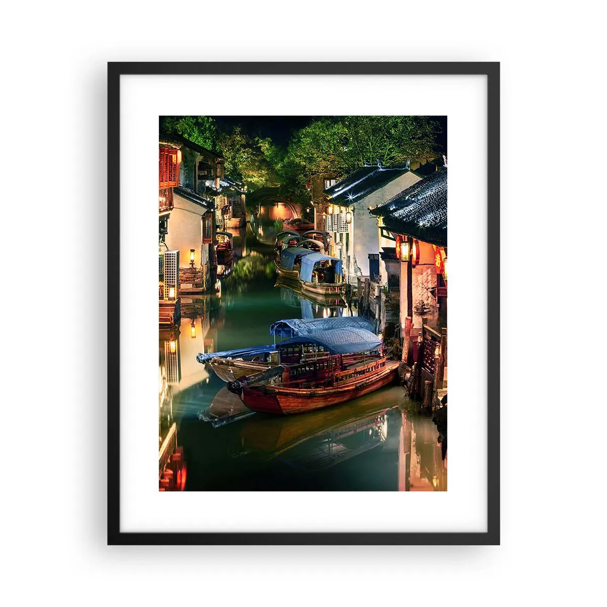 Plakat i sort ramme - En aften på en kinesisk gade - 40x50 cm