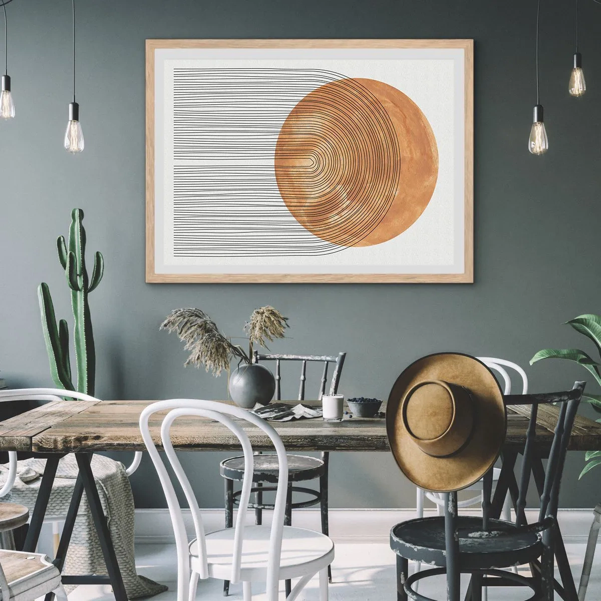 Plakat i ramme af lyst egetræ - En solrig komposition - 40x30 cm