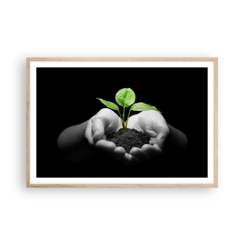 Plakat i ramme af lyst egetræ - Jeg elsker naturen, jeg beskytter den - 91x61 cm