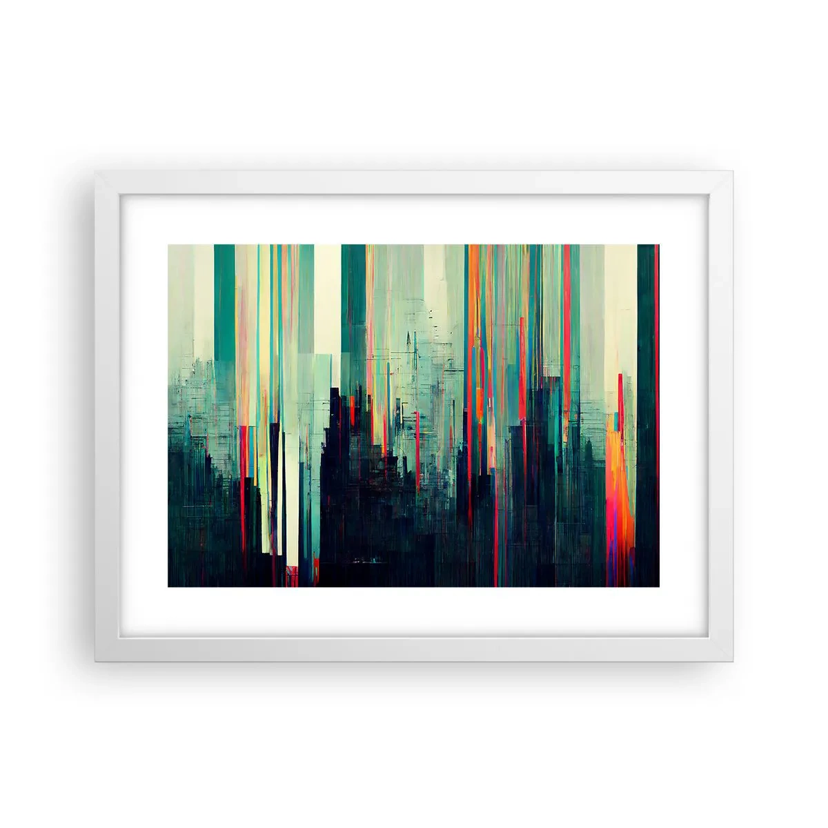 Plakat i hvid ramme - Futuristisk by - 40x30 cm