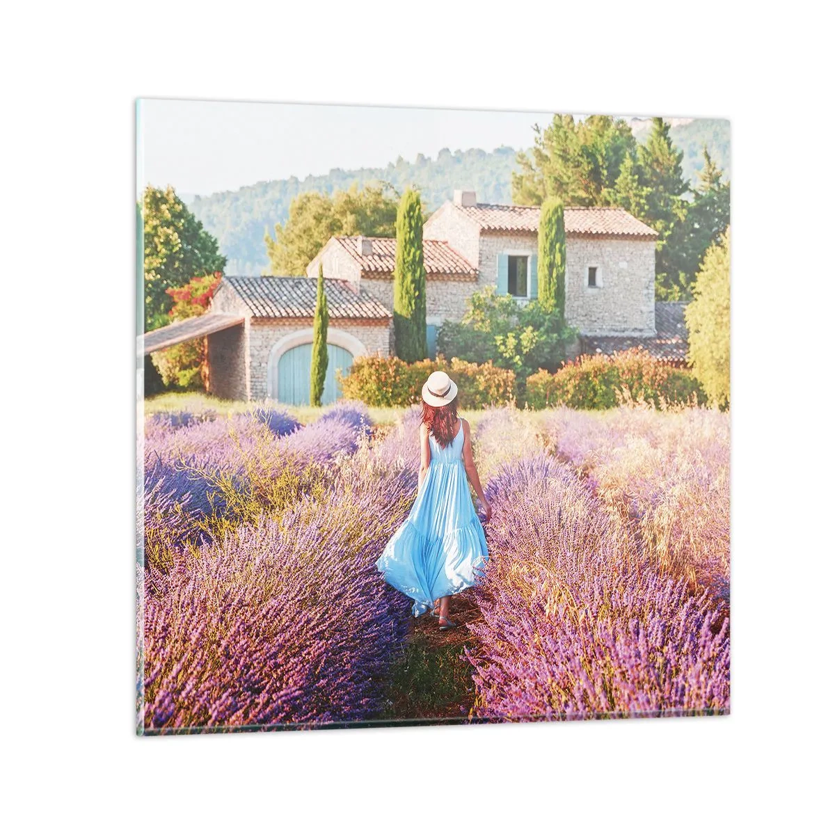 Billede på glas - Lavendel pige - 30x30 cm