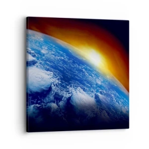 Lærredstryk - Billede på lærred - Solopgang over den blå planet - 30x30 cm