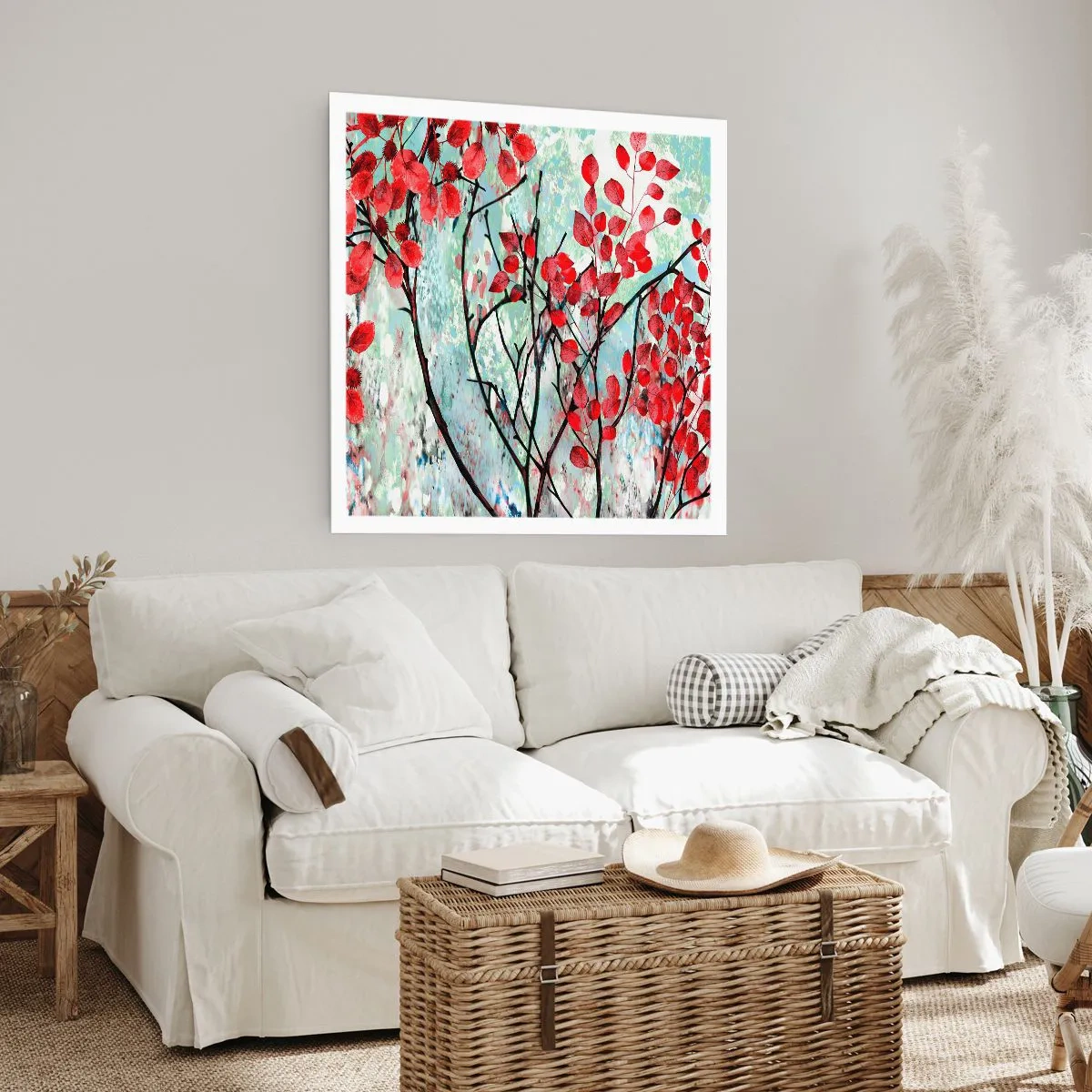 Plakat - Træ i skarlagenrødt - 40x40 cm