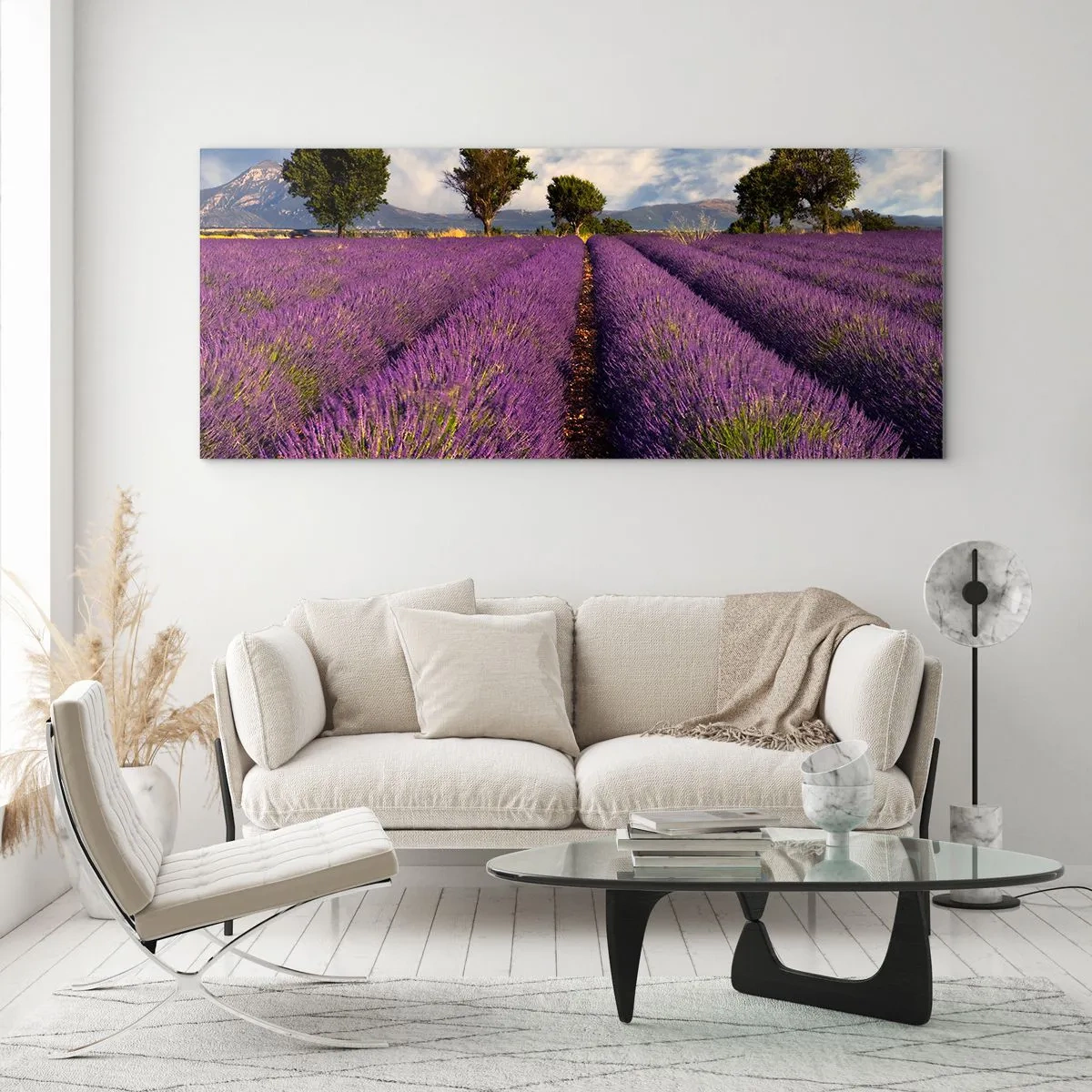Billede på glas - Enge med lavendel - 100x40 cm