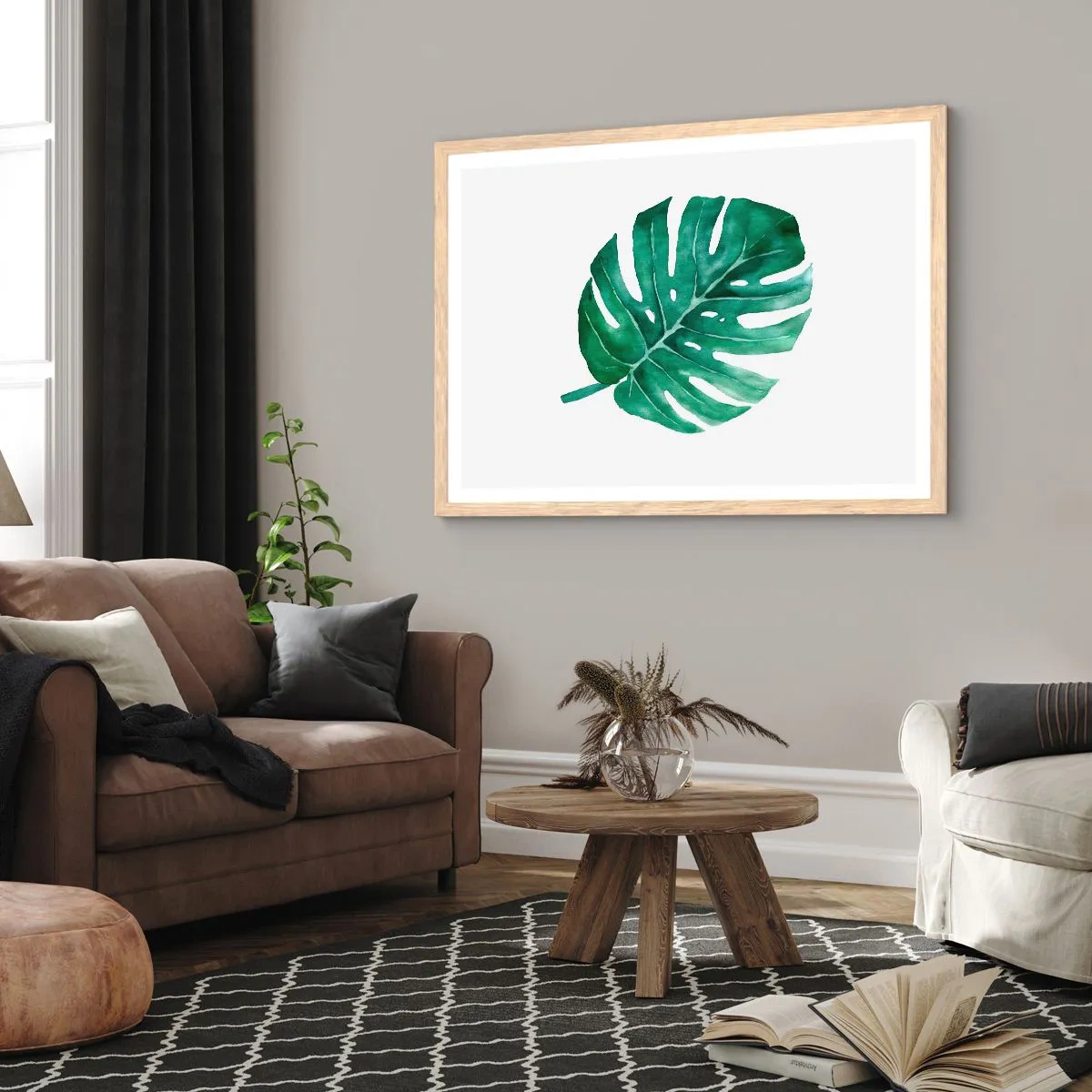 Plakat i ramme af lyst egetræ - Grønt koncept - 40x30 cm