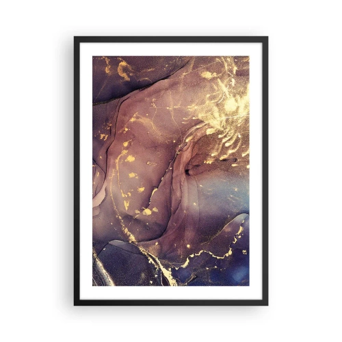 Plakat i sort ramme - En abstrakt komposition med nuancer af guld og brunt i en kunstnerisk stil. - 50x70cm - Materie og ånd - Moderne vægdekoration til stue og soveværelse ARTTOR