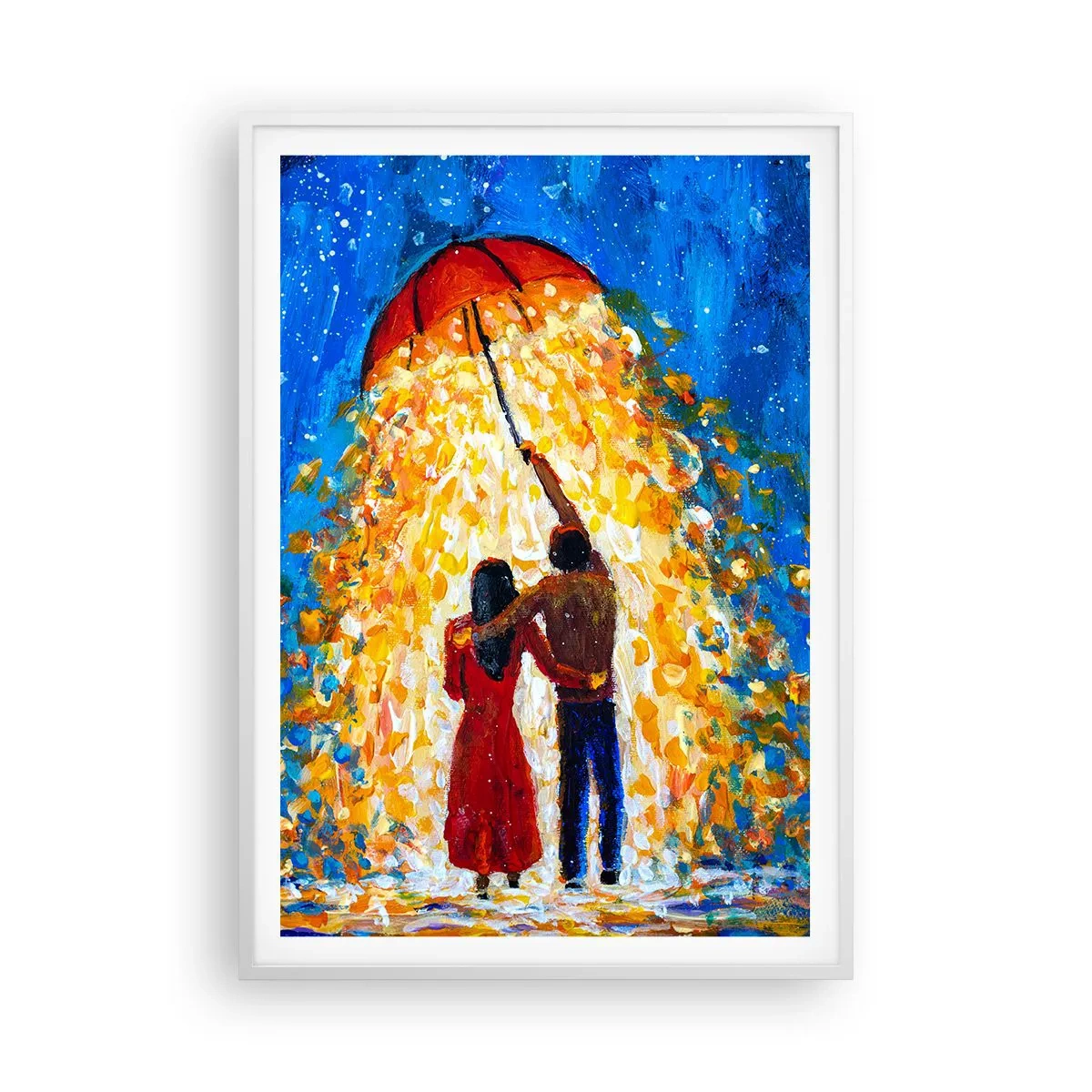 Plakat i hvid ramme - Magien ved en regnfuld aften? - 70x100 cm