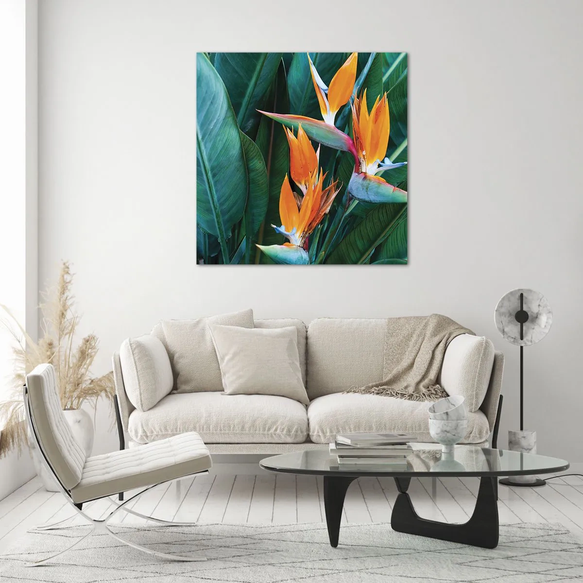 Billede på glas - Er det en blomst eller er det en fugl? - 30x30 cm
