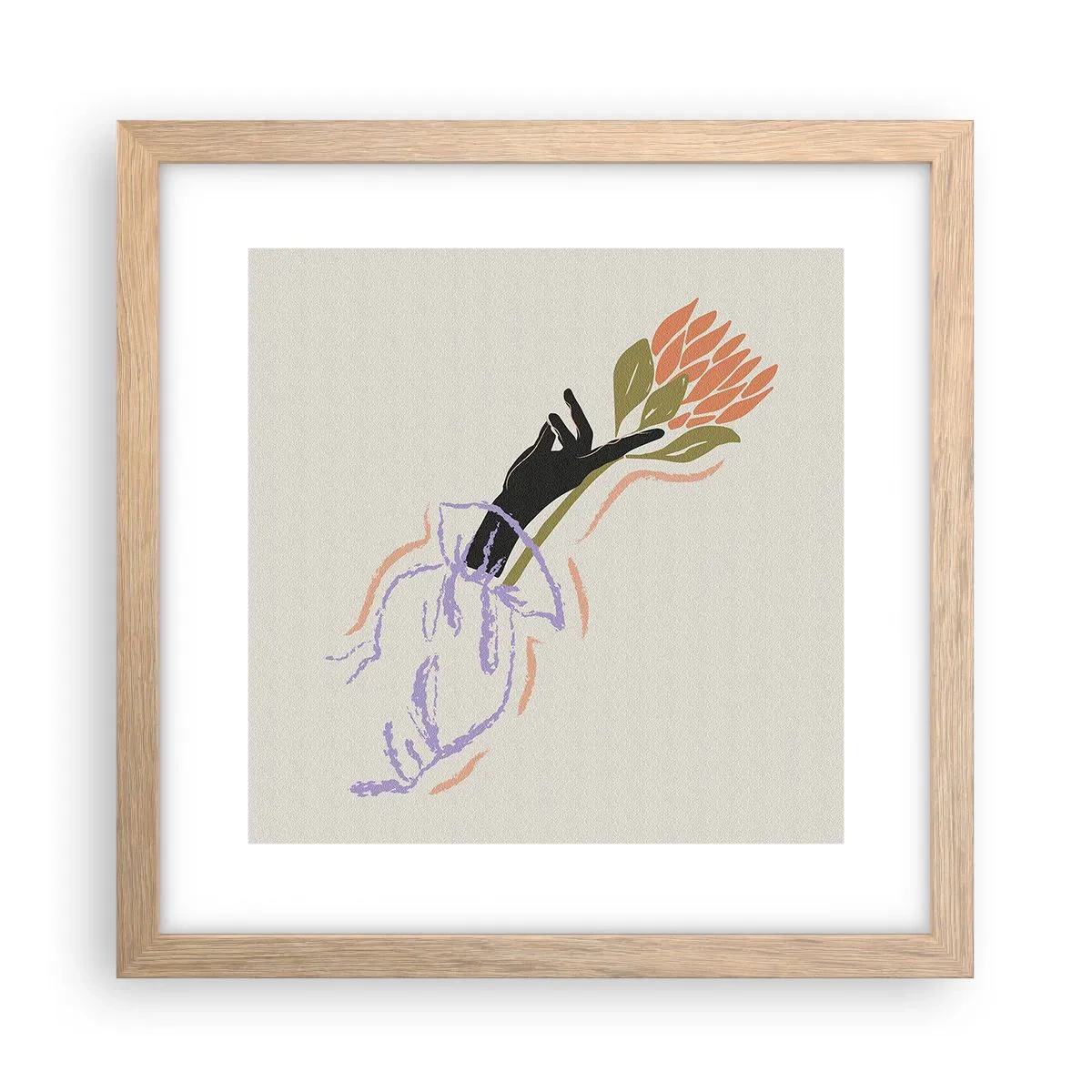 Plakat i ramme af lyst egetræ - En søsterlig berøring - 30x30 cm