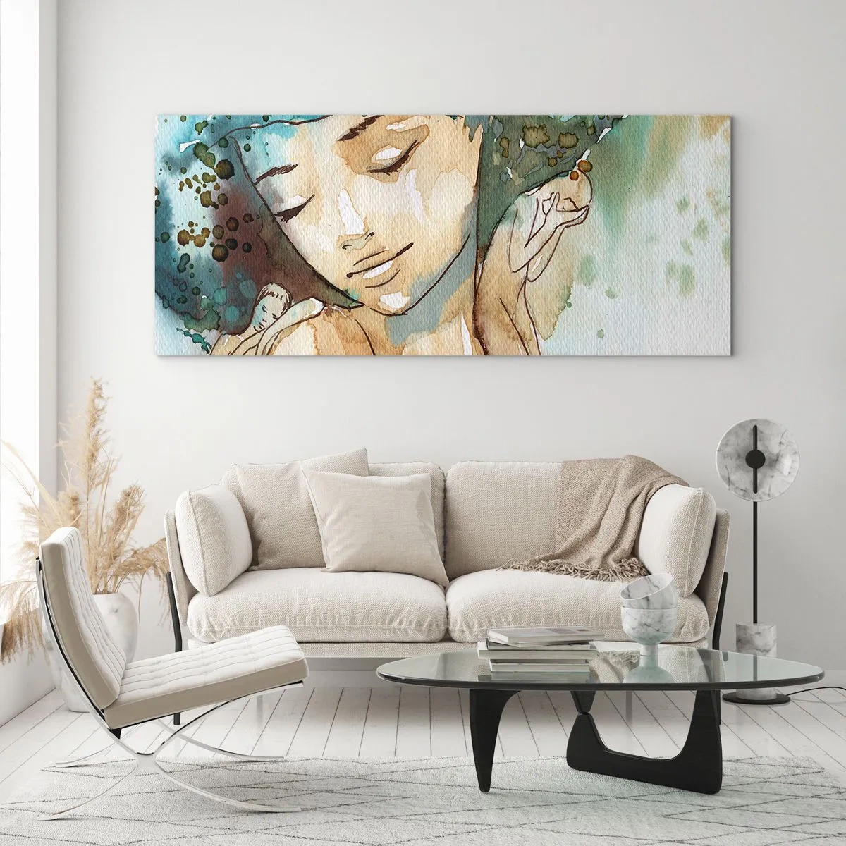 Billede på glas - Lady in blue - 90x30 cm