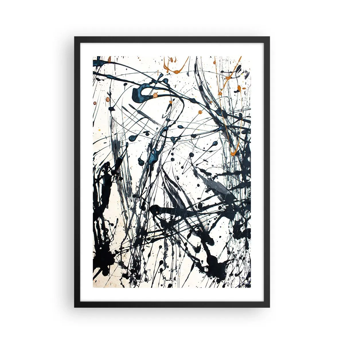 Plakat i sort ramme - Ekspressiv abstraktion i gestusmaleriets stil - 50x70cm - Ekspressionistisk abstraktion - Moderne vægdekoration til stue og soveværelse ARTTOR