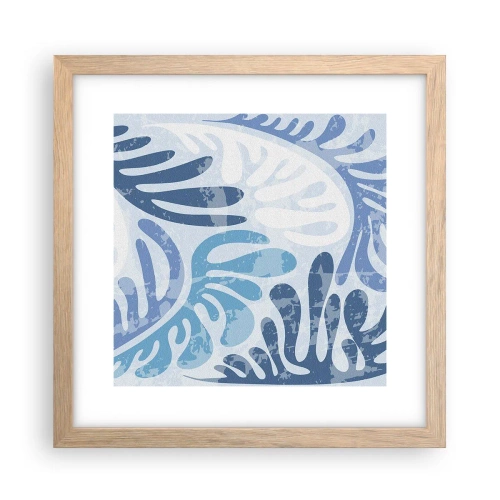 Plakat i ramme af lyst egetræ - Blå bregner - 30x30 cm