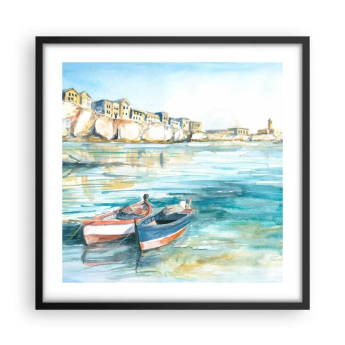 Plakat i sort ramme - Landskab i azurblå - 50x50 cm