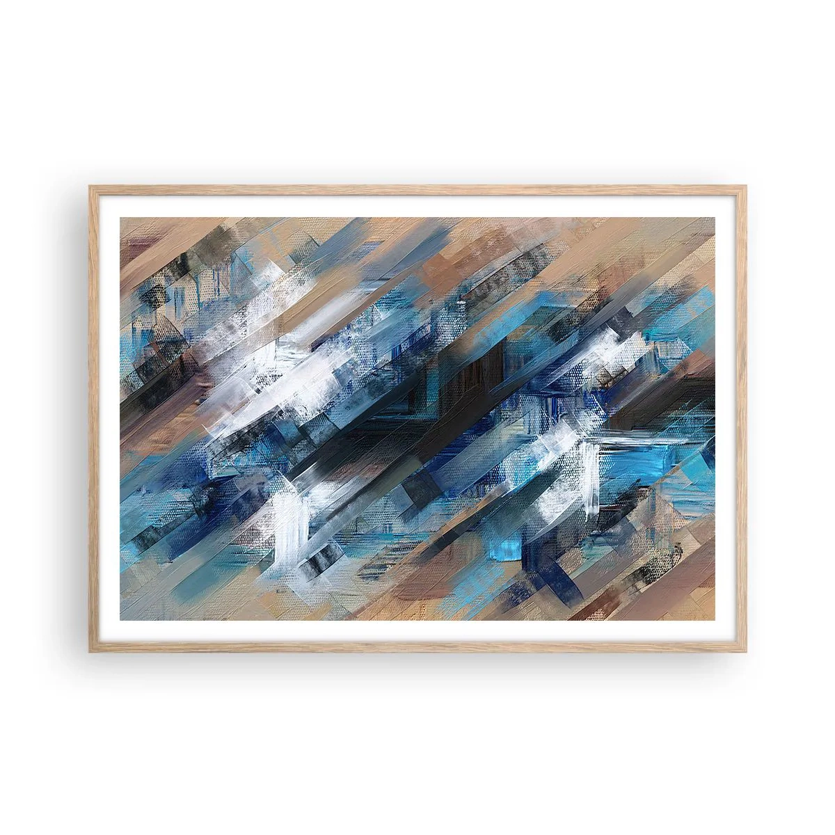 Plakat i ramme af lyst egetræ - På en blå skråning - 100x70 cm