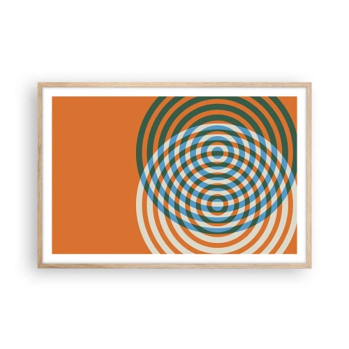 Plakat i ramme af lyst egetræ - Abstrakt cirkulær variation - 91x61 cm