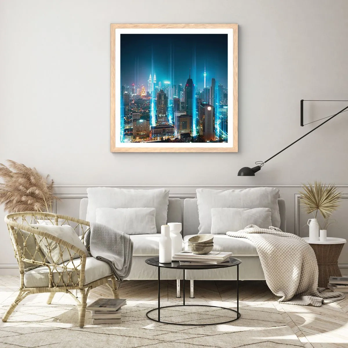 Plakat i ramme af lyst egetræ - Berlin til himlen - 30x30 cm