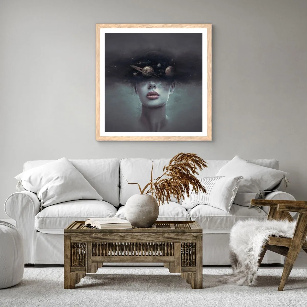 Plakat i ramme af lyst egetræ - Og planeterne er ved at gå amok... - 60x60 cm