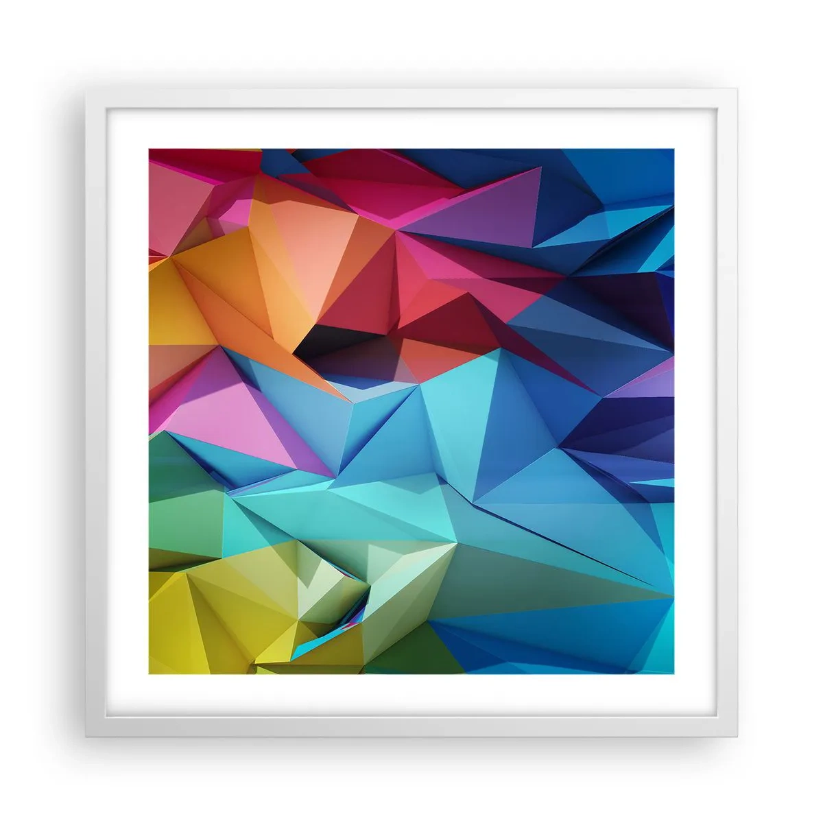 Plakat i hvid ramme - Regnbue origami - 50x50 cm