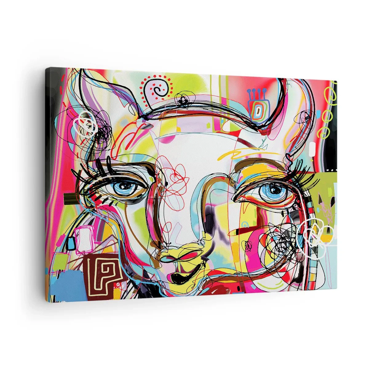Lærredstryk - Billede på lærred - Farverigt portræt i en abstrakt kunstnerisk stil - 70x50cm - Rigdommen ved katteeksamen - Moderne vægdekoration til stue og soveværelse ARTTOR