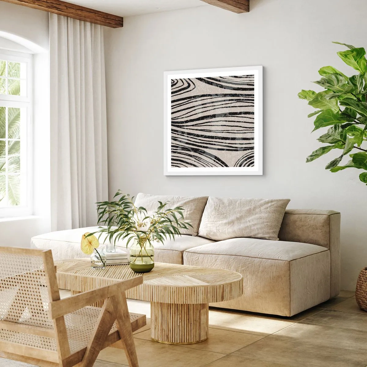 Plakat i hvid ramme - Et spild af linjer - 60x60 cm