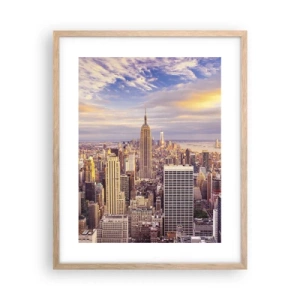 Plakat i ramme af lyst egetræ - Ræk ud efter skyerne selv - 40x50 cm