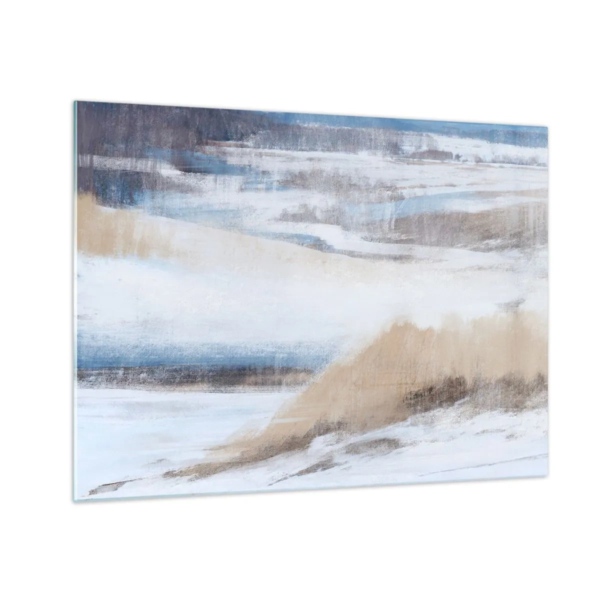 Billede på glas - En delikat abstraktion i kølige beige og blå toner. - 70x50cm - Vinterkomposition - Moderne vægdekoration til stue og soveværelse ARTTOR