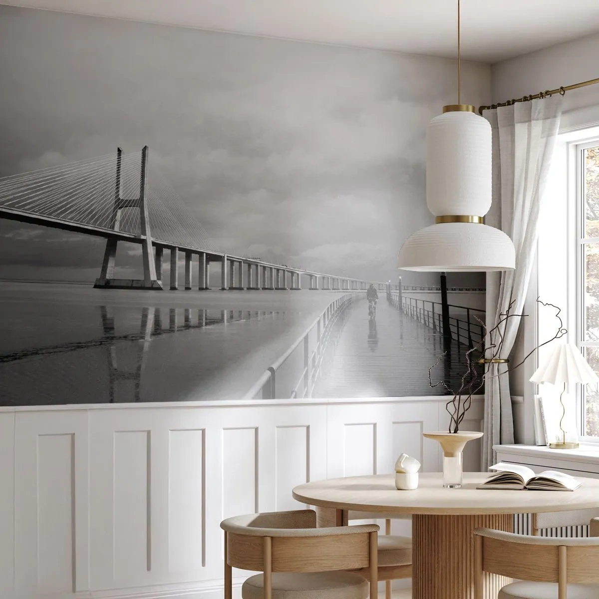Fototapet Premium Canvas - Til hver, hvad han fortjener - Bro, Arkitektur, Landskab - 250x175 cm