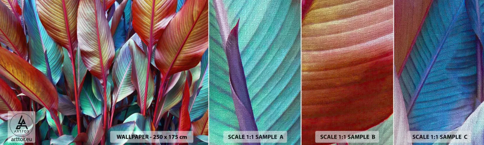 Prøve Fototapet Premium Canvas - Farverigt krat - Blade, Botanik, Boho - 100x30 cm