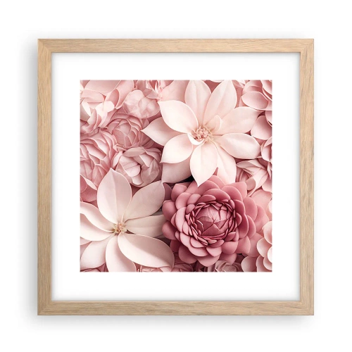 Plakat i ramme af lyst egetræ - I lyserøde kronblade - 30x30 cm