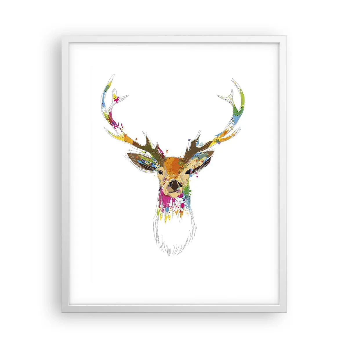 Plakat i hvid ramme - Blid kronhjort badet i farver - 40x50 cm