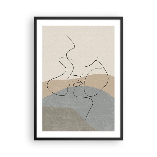 Plakat i sort ramme - En minimalistisk linje, der skaber et feminint ansigt - 50x70cm - Som et penselstrøg - Moderne vægdekoration til stue og soveværelse ARTTOR