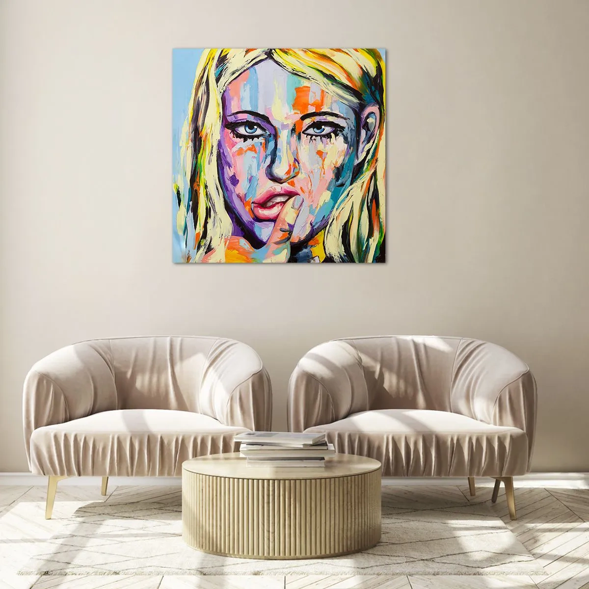 Billede på glas - Se hende lige i øjnene - 60x60 cm