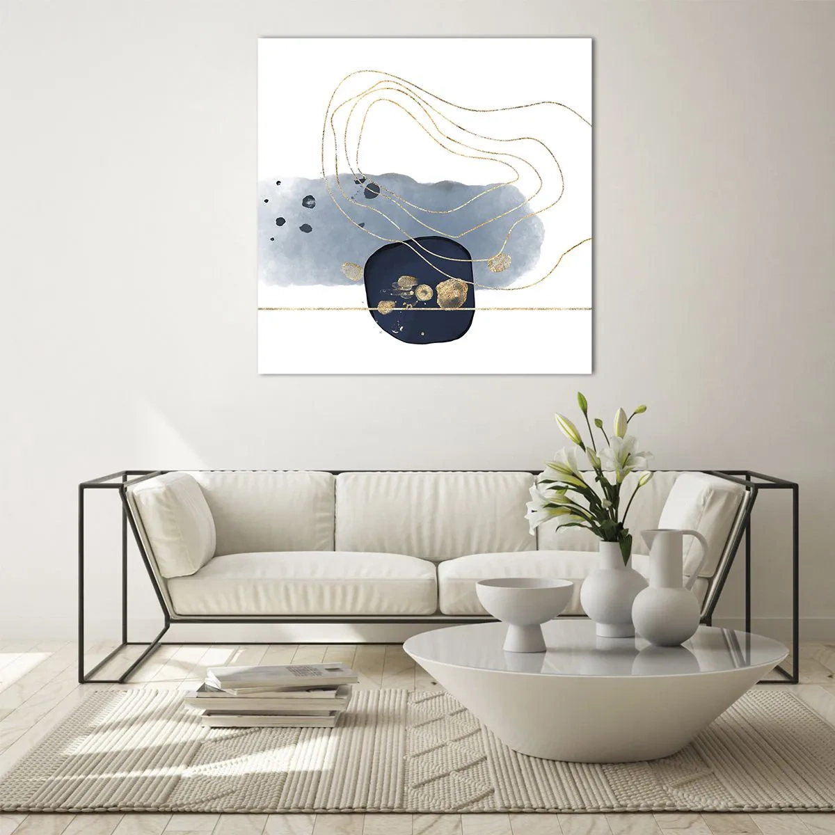 Billede på glas - Blå-gylden fantasi - 60x60 cm