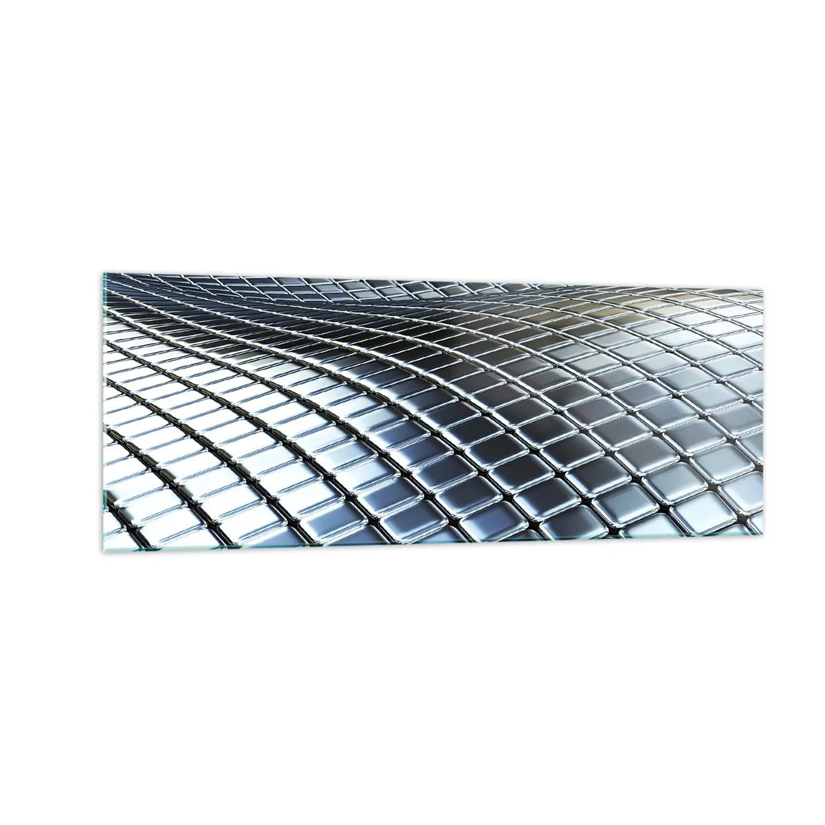 Billede på glas - Bølge i metallisk sølv - 140x50 cm