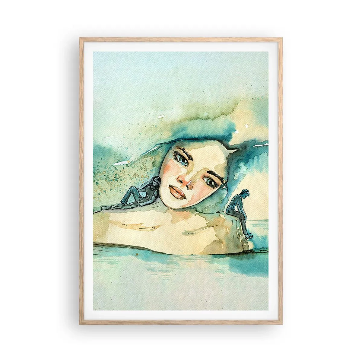 Plakat i ramme af lyst egetræ - Am I blue? - 70x100 cm