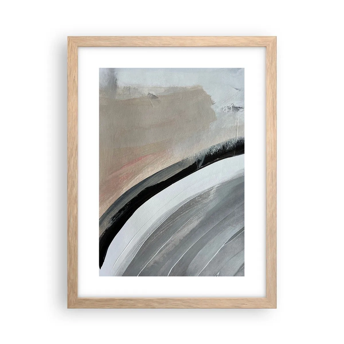 Plakat i ramme af lyst egetræ - Komposition: en bue af sort og gråt - 30x40 cm