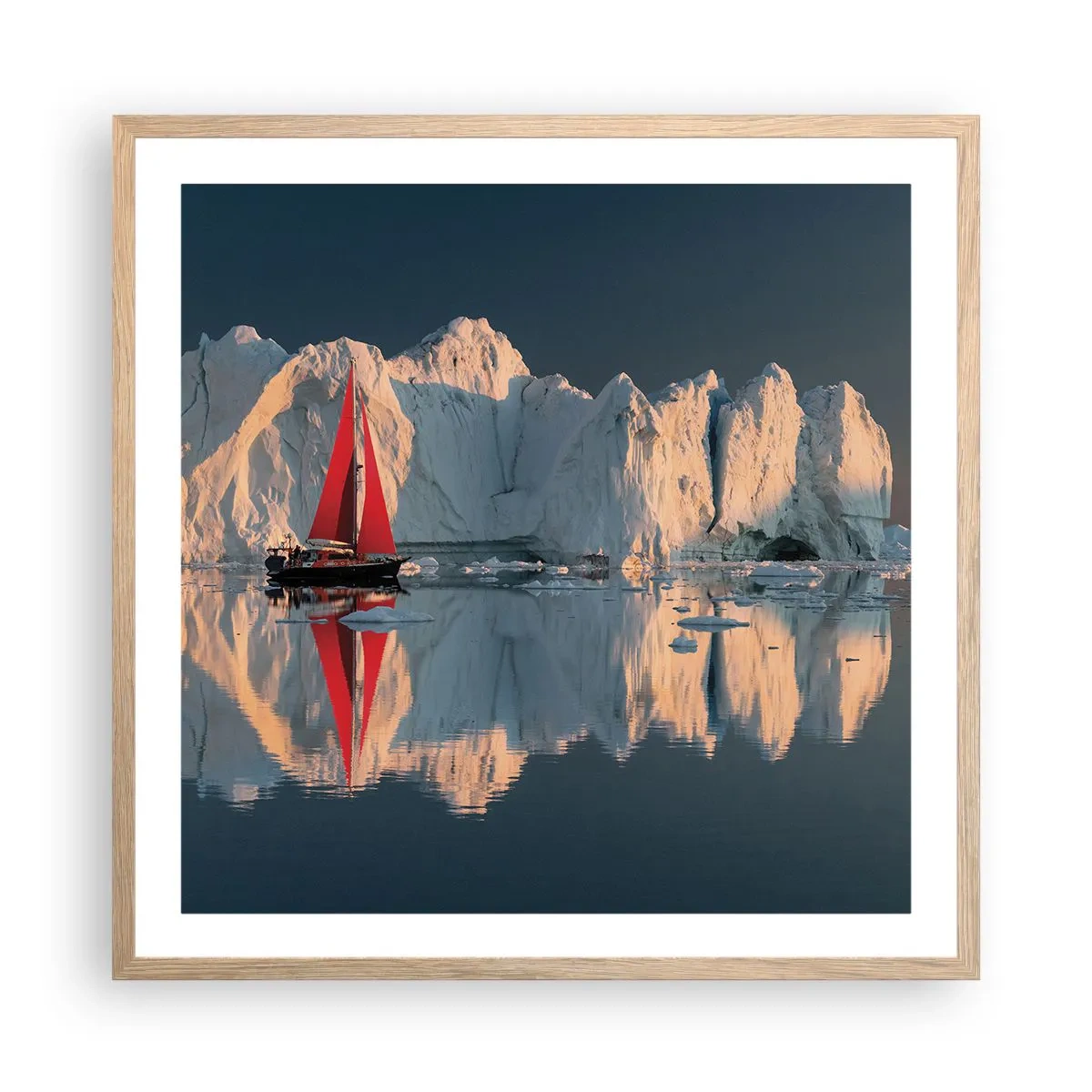 Plakat i ramme af lyst egetræ - På kanten af verden - 60x60 cm