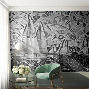 Fototapet Standard Eco - Abstrakt sejlads i sort-hvid - 100x70cm - Mellem bølgerne - Moderne vægdekoration til stue og soveværelse ARTTOR