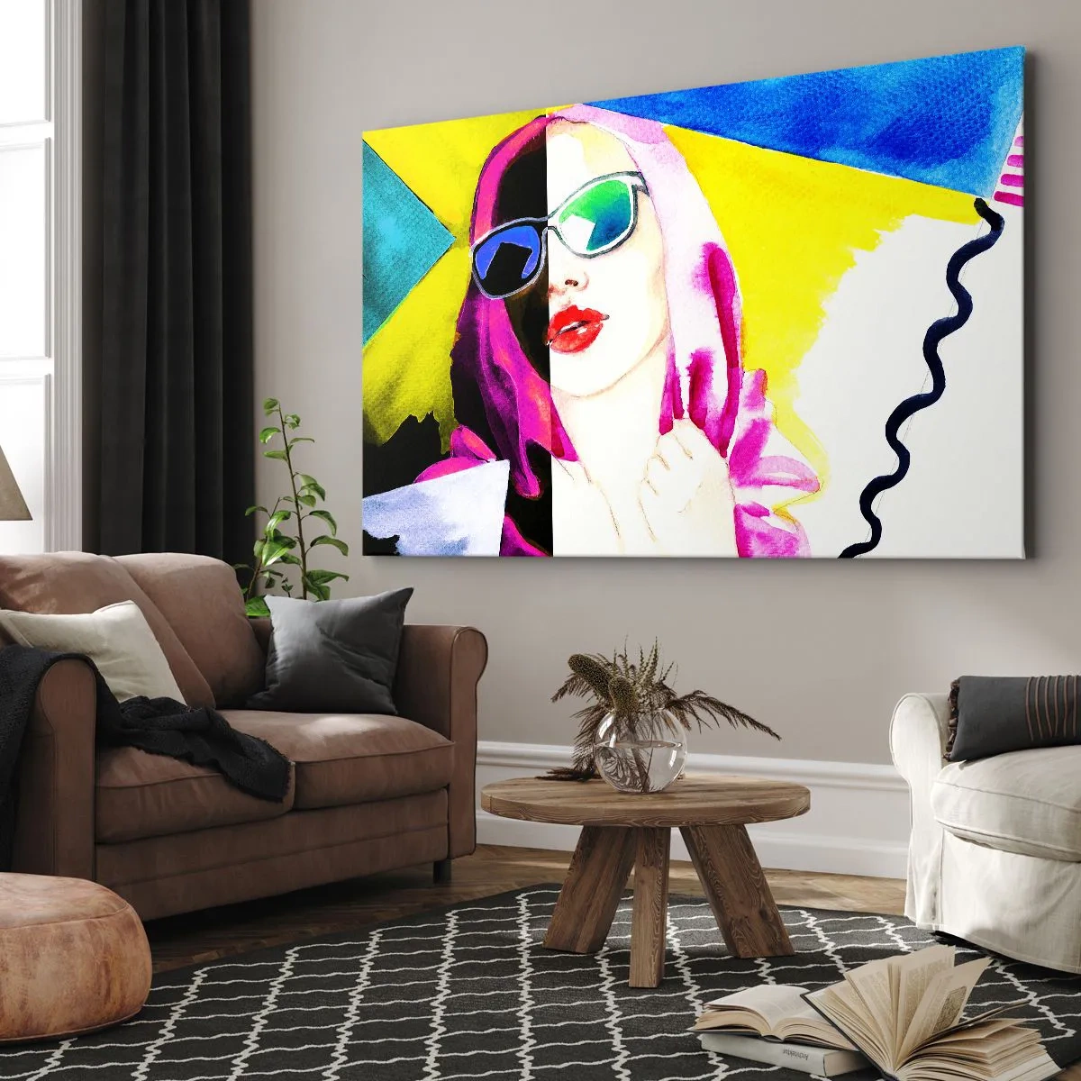 Lærredstryk - Billede på lærred - Farverigt portræt af en kvinde med solbriller - 70x50cm - Jeg er ikke hvid, og jeg er ikke sort - Moderne vægdekoration til stue og soveværelse ARTTOR