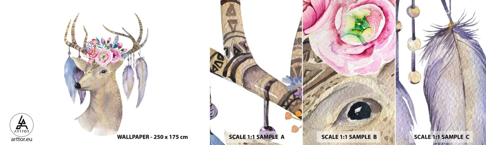 Fototapet Prøve Standard Eco - Sjælsguide - blid, uskyldig - Abstraktion, Dyr, Hjort - 100x30 cm