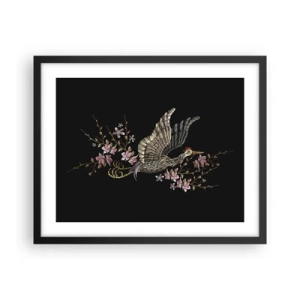 Plakat i sort ramme - Eksotisk broderet fugl - 50x40 cm