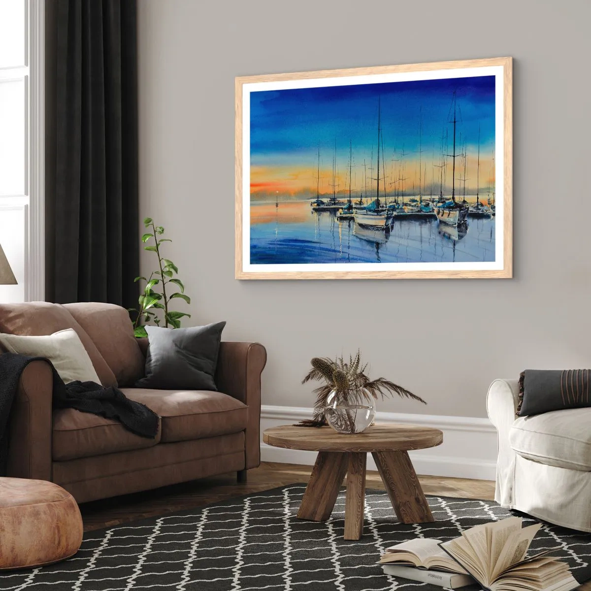 Plakat i ramme af lyst egetræ - Slutningen på en god dag - 100x70 cm